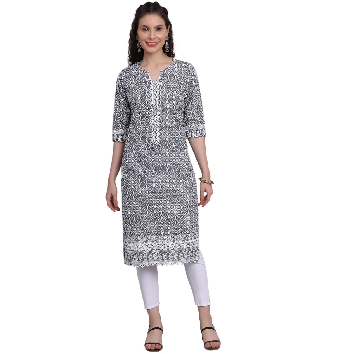 Designer Latest Hand Embroidered Lucknowi Chikankari Embroidery Cotton Kurta Kurti for Women