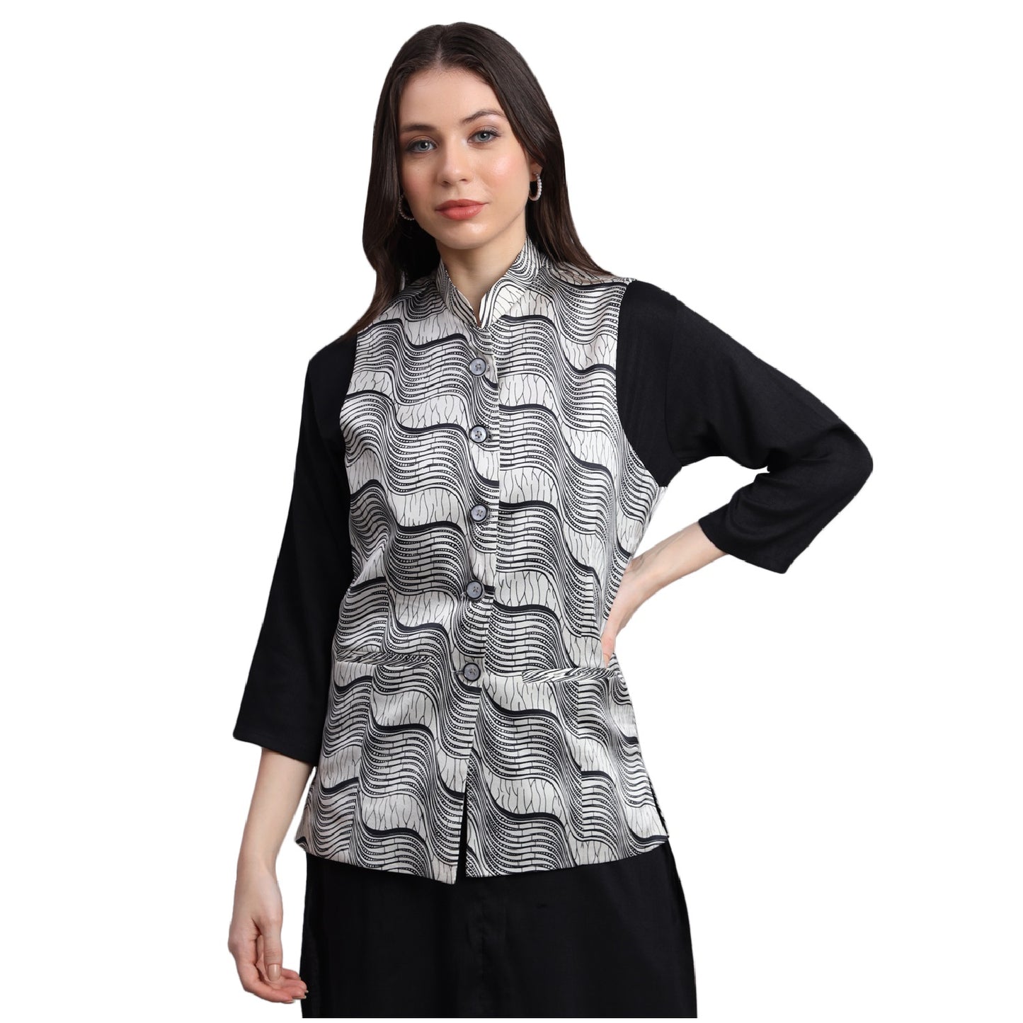 Women's Satin Printed Nehru Jacket Waistcoat