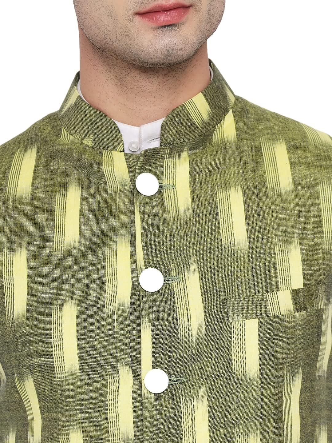 Vastraa Fusion Modi Jacket / Waistcoat - Khadi Look in Mix Ikat Patterns - South Cotton Nehru Jacket