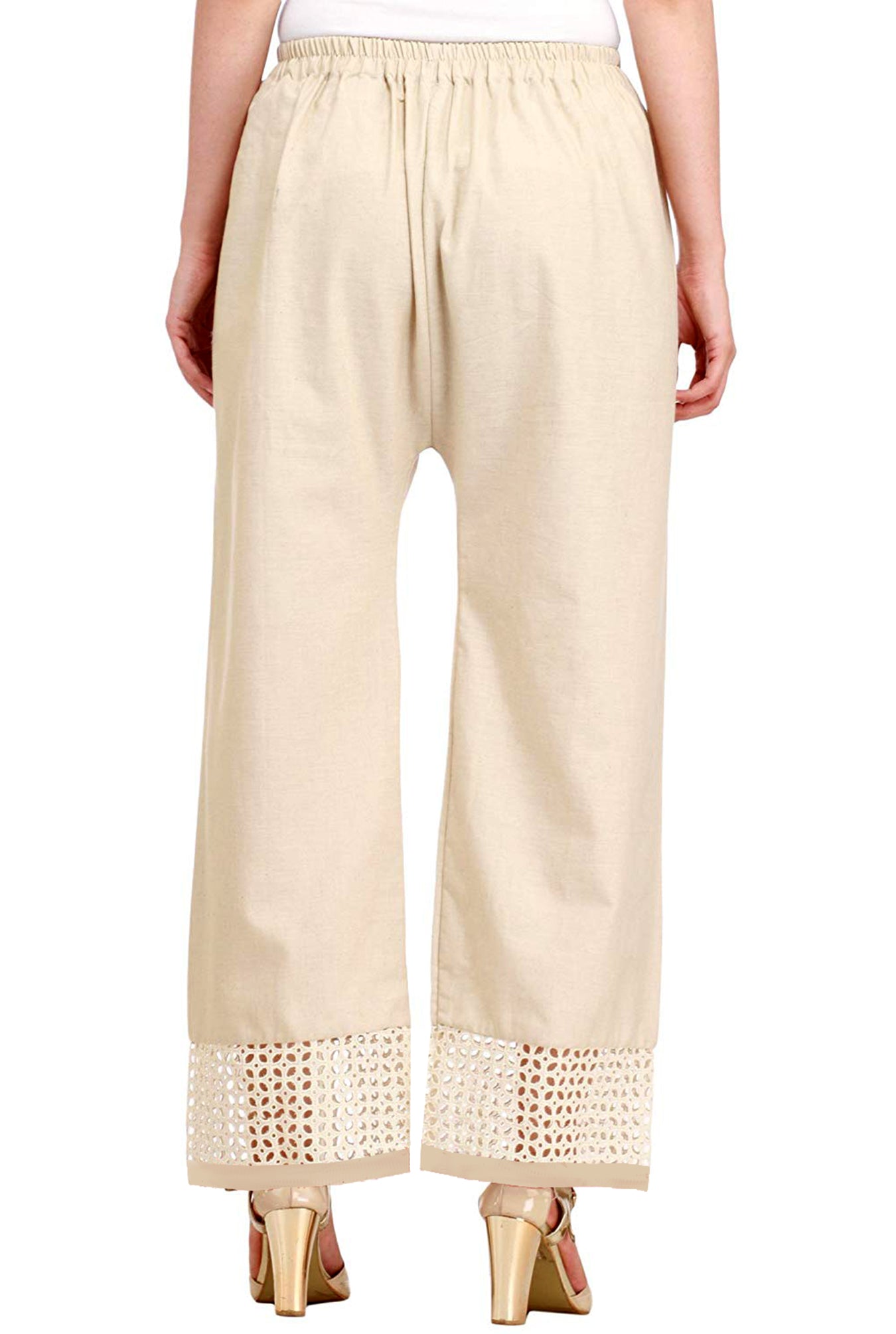 Vastraa Fusion Straight Regular Fit Stylish Solid Cotton Embroidered Lace Palazzo or Bottoms For Women's and Girls