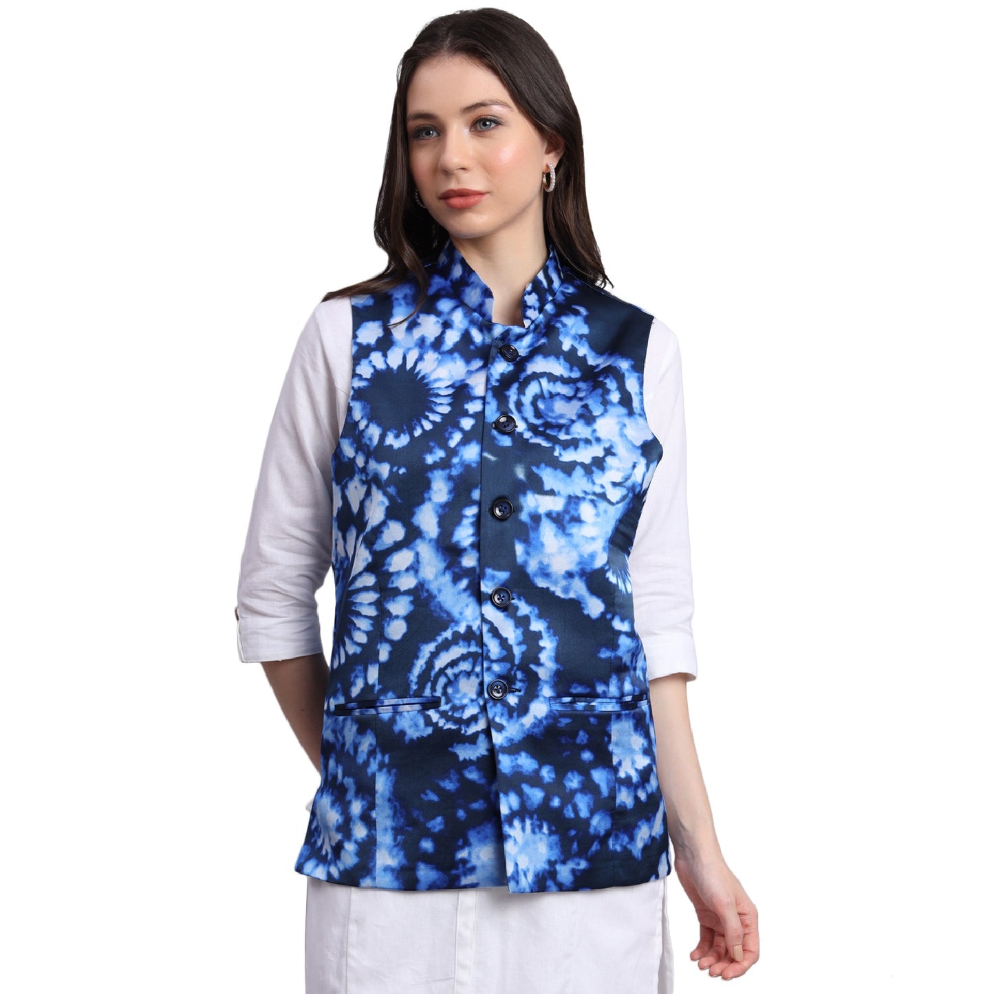 Women's Satin Printed Nehru Jacket Waistcoat