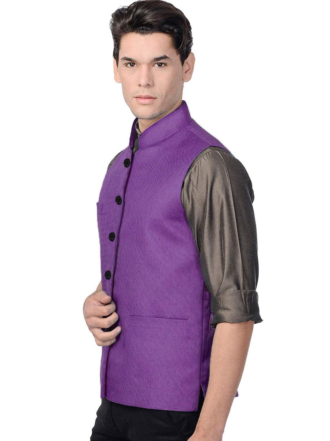 Vastraa Fusion Men's Indian Traditional Cotton Solid Nehru Jacket/Waistcoat