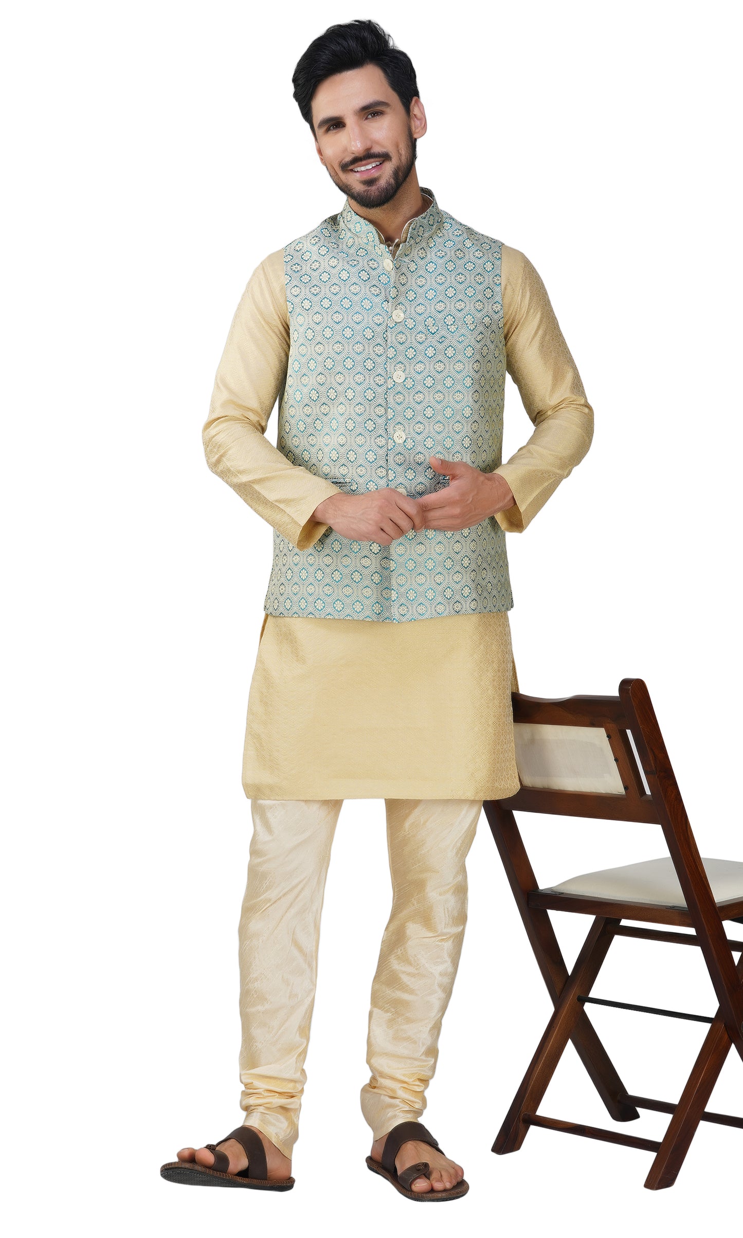 Men's Embroidery Silk Traditional Ethnic Nehru Jacket