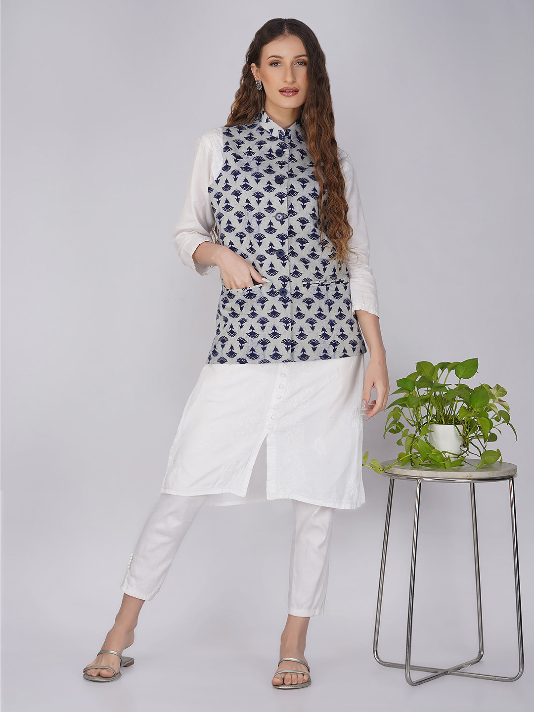 Ladies Modi Jacket / Waistcoat - Printed Look Designer Patterns - Cotton Nehru Jacket