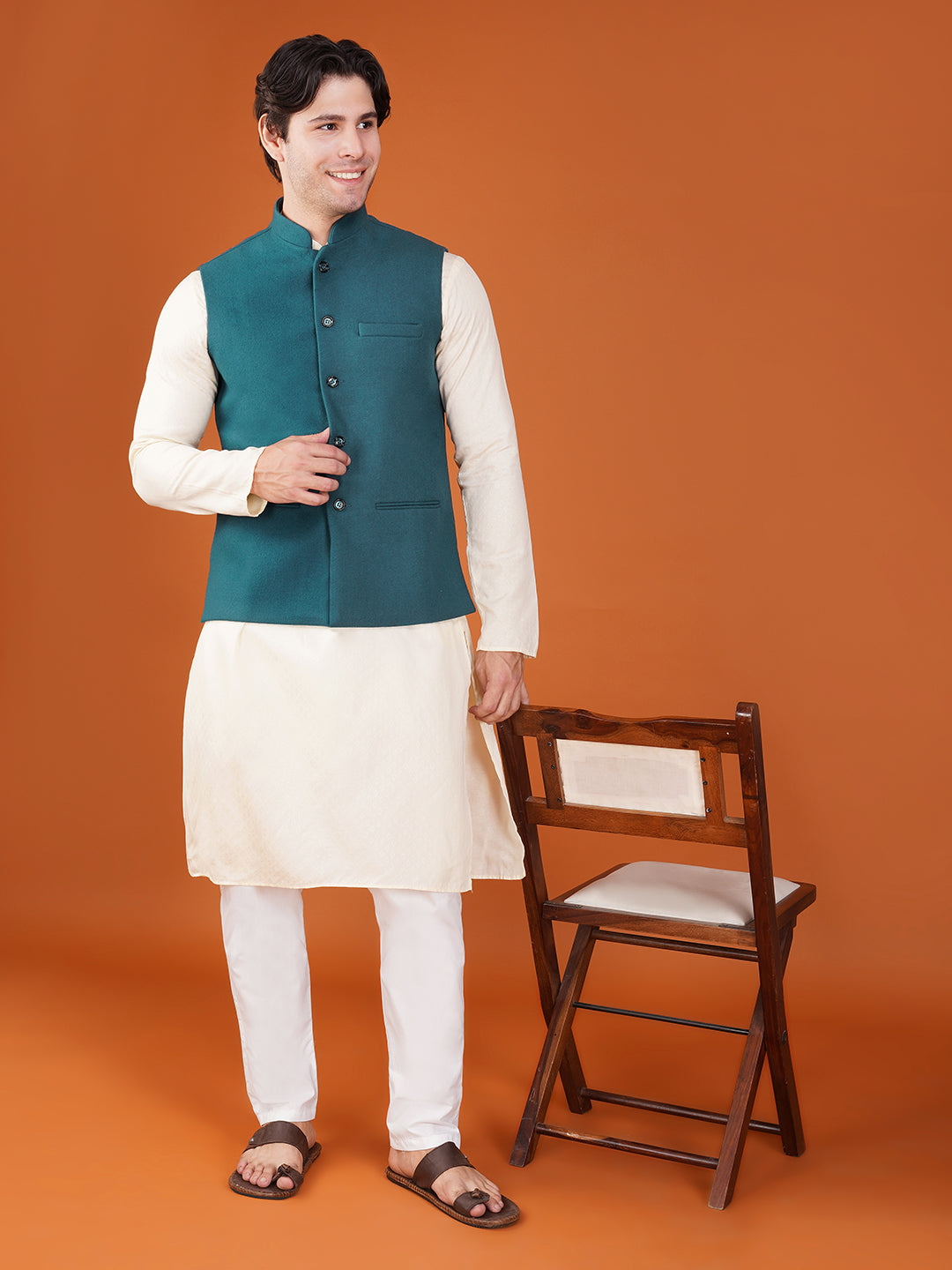 Vastraa Fusion Men's Traditional Woolen Nehru Jacket Modi Waistcoat