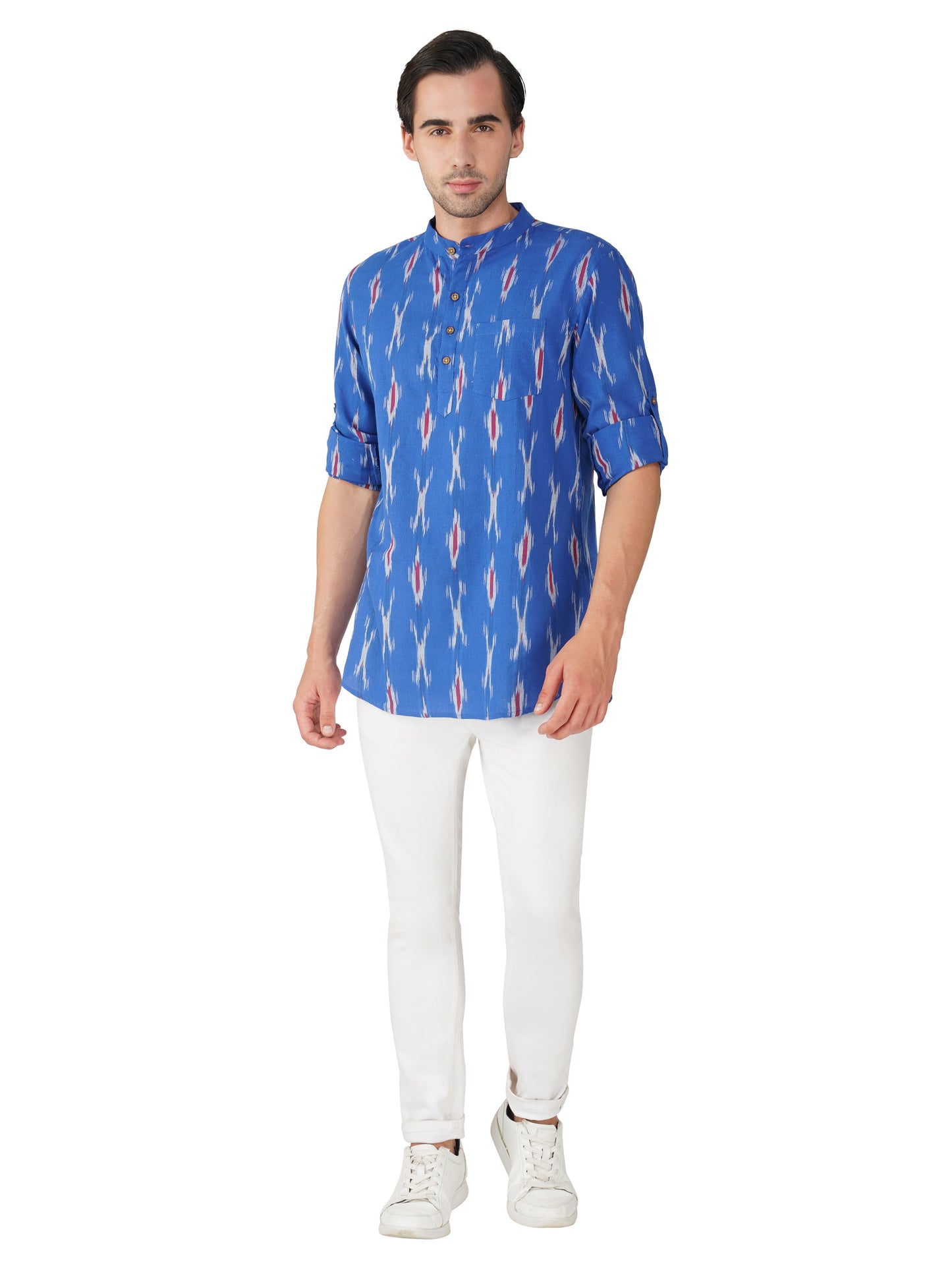 Vastraa Fusion Ikat Pattern Short Kurta For Men