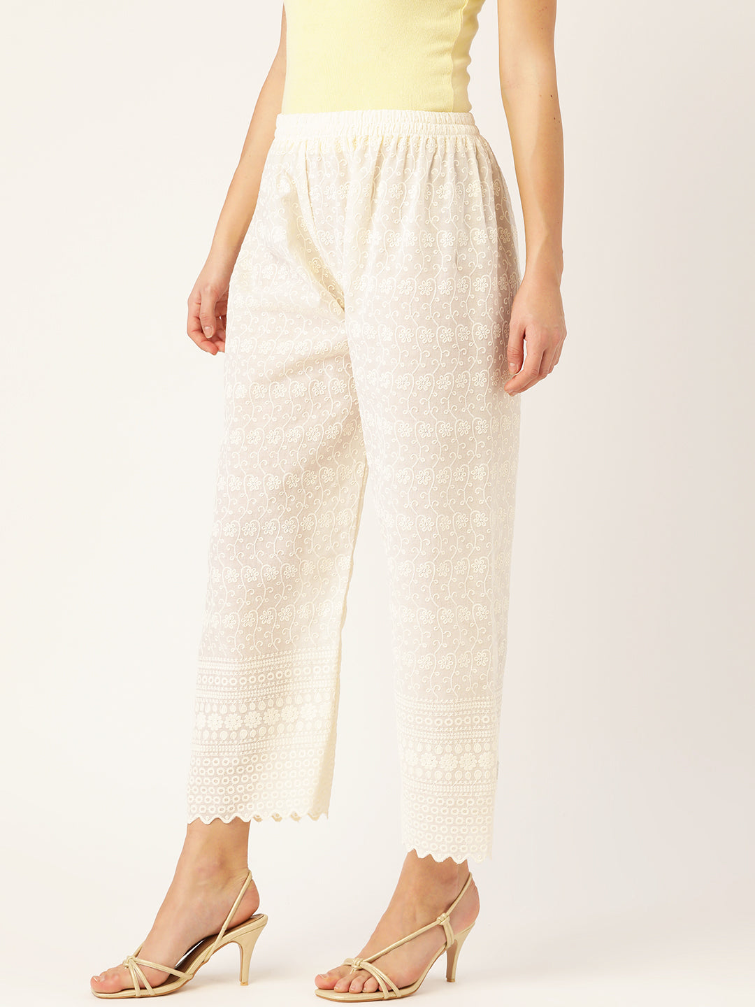 Vastraa Fusion Women's Regular Fit Cotton Chikan Palazzo