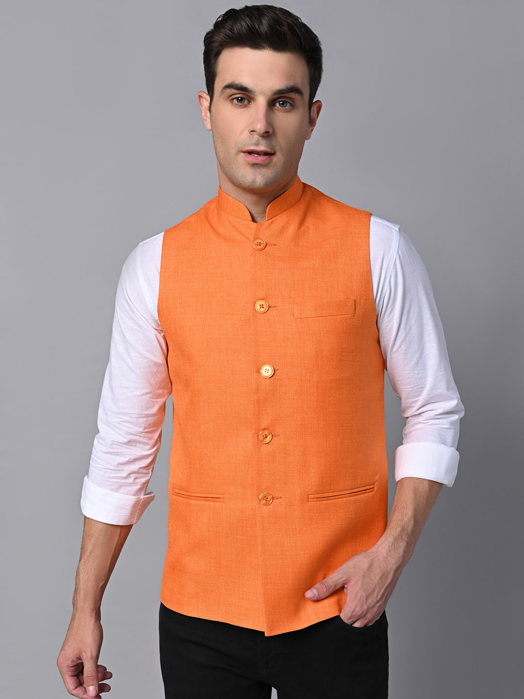 Vastraa Fusion Men's Indian Traditional Cotton Nehru Jacket/Waistcoat