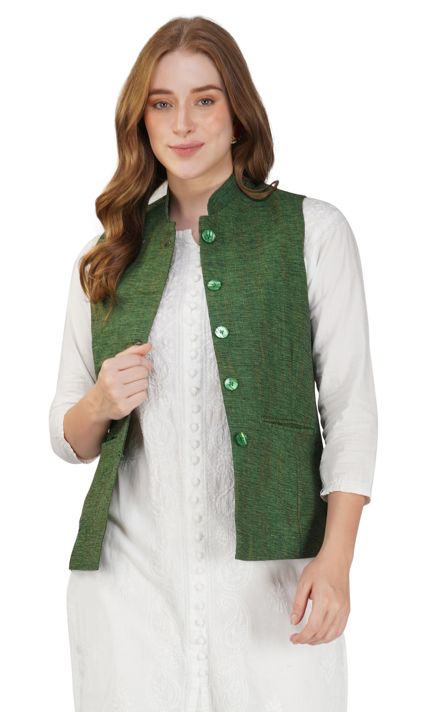 Vastraa Fusion Ladies Modi Jacket / Waistcoat Cotton Silk Look in Textured Print Nehru Jacket