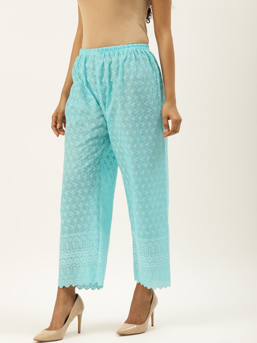 Vastraa Fusion Women's Regular Fit Cotton Chikan Palazzo