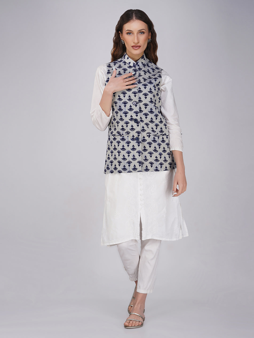 Ladies Modi Jacket / Waistcoat - Printed Look Designer Patterns - Cotton Nehru Jacket