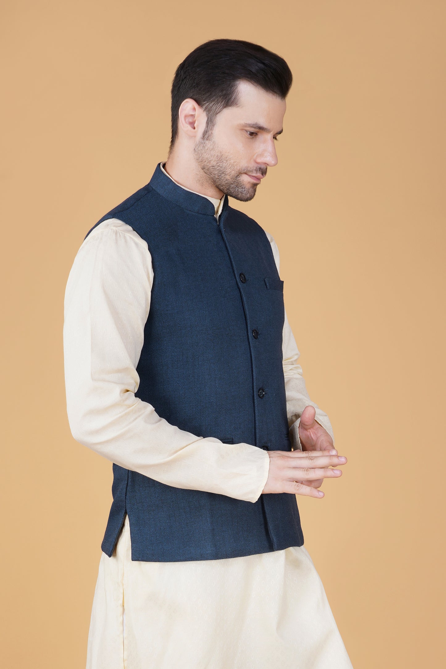 Vastraa Fusion Men's Traditional Woolen Nehru Jacket Modi Waistcoat