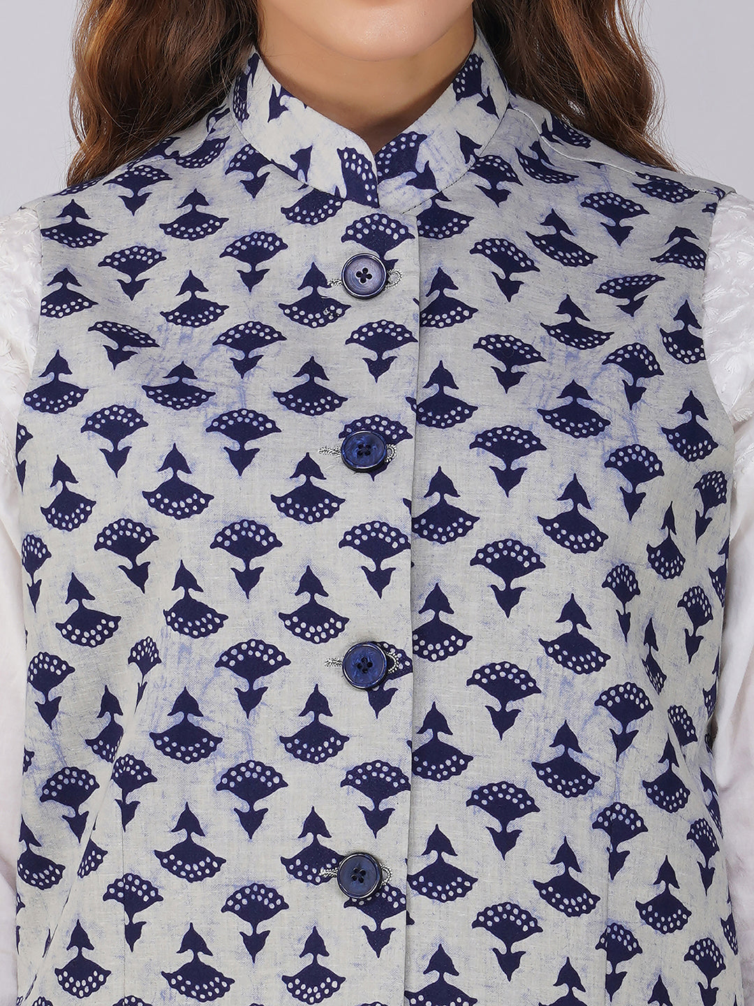 Ladies Modi Jacket / Waistcoat - Printed Look Designer Patterns - Cotton Nehru Jacket