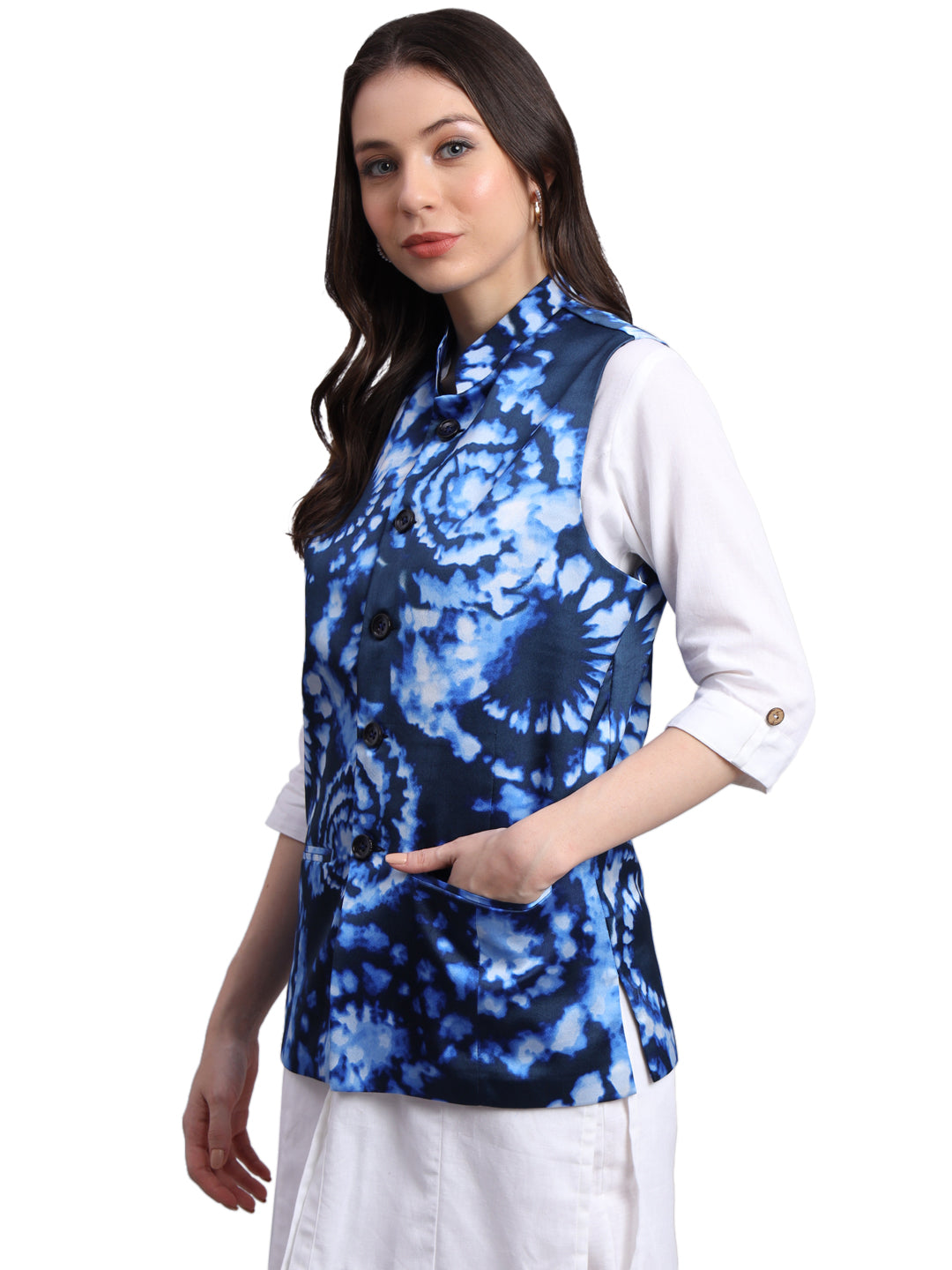 Women's Satin Printed Nehru Jacket Waistcoat