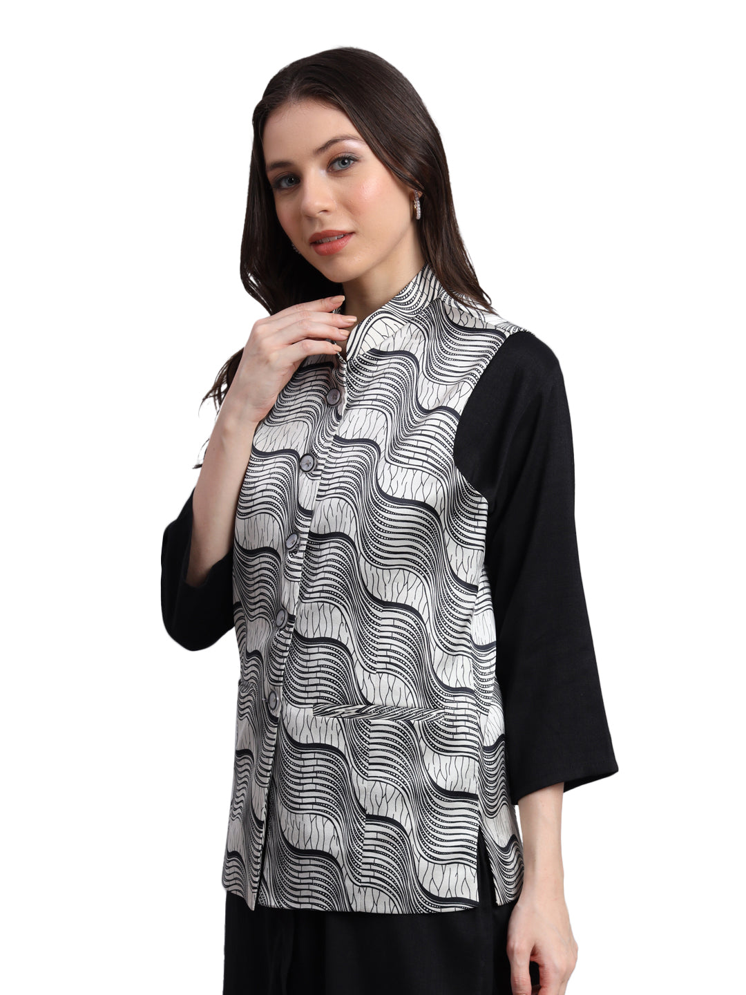 Women's Satin Printed Nehru Jacket Waistcoat