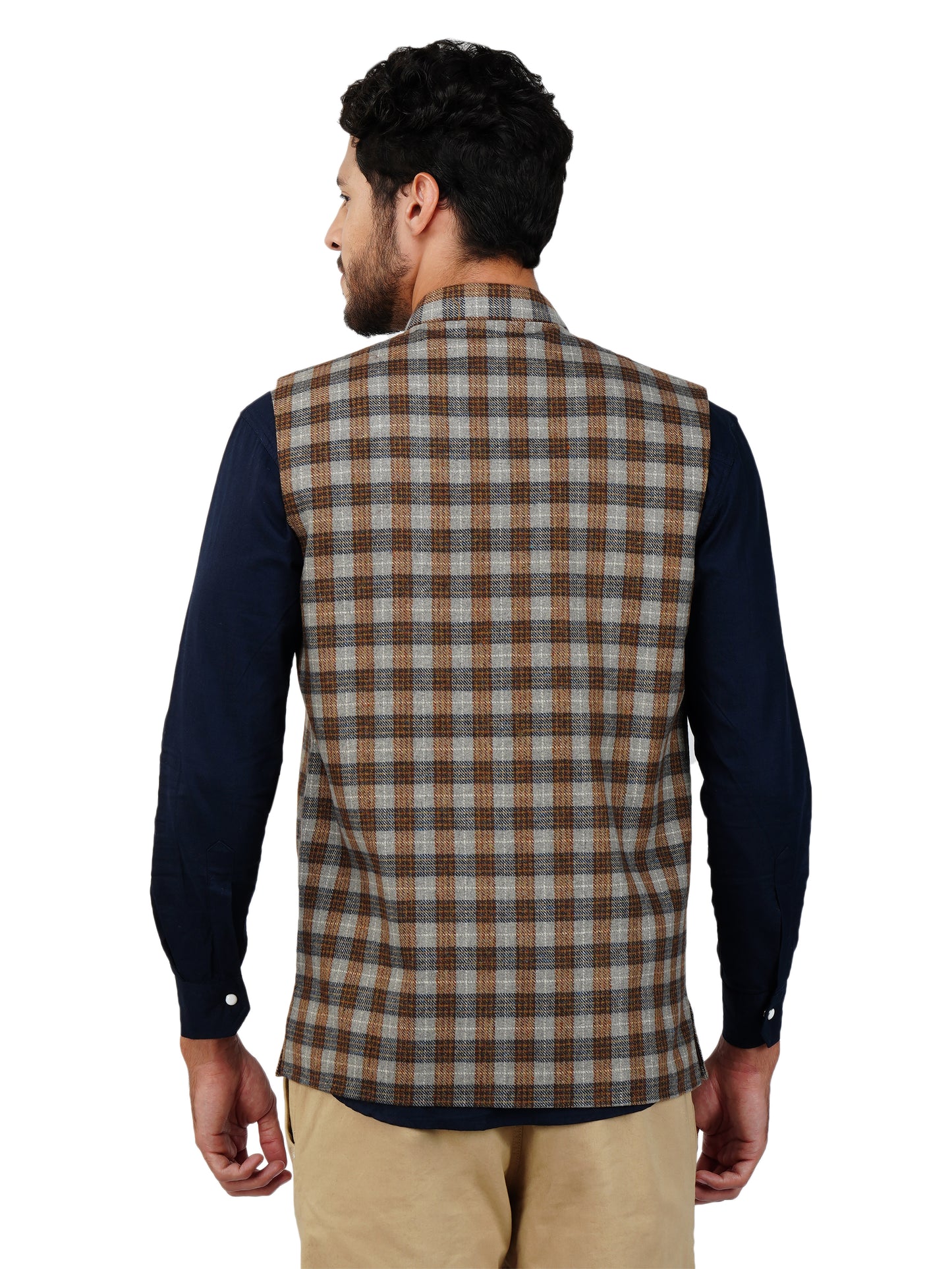 Vastraa Fusion Modi Jacket Waistcoat Checks Pattern Woolen Nehru Jacket