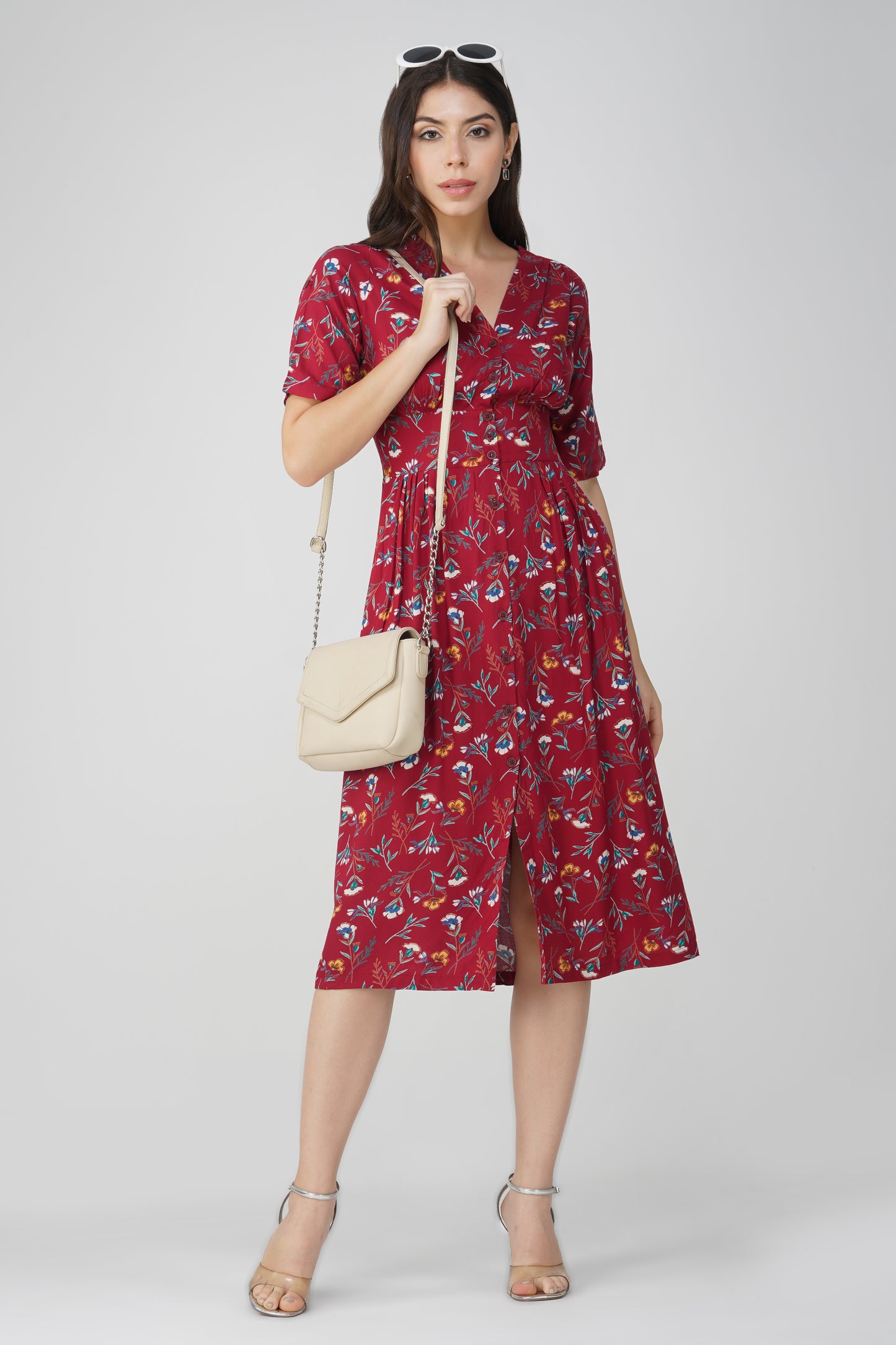 Women's Rayon Floral Printed Maxi Flared Dress for Women