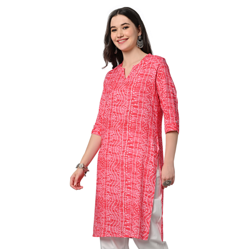 Vastraa Fusion Women's Rayon Festival and Regular Wear Bandhani Kurtis