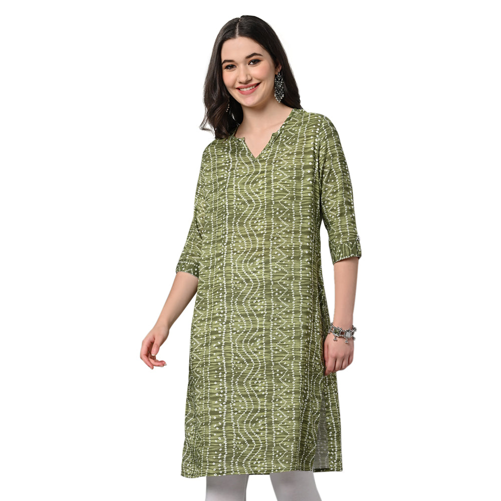 Vastraa Fusion Women's Rayon Festival and Regular Wear Bandhani Kurtis