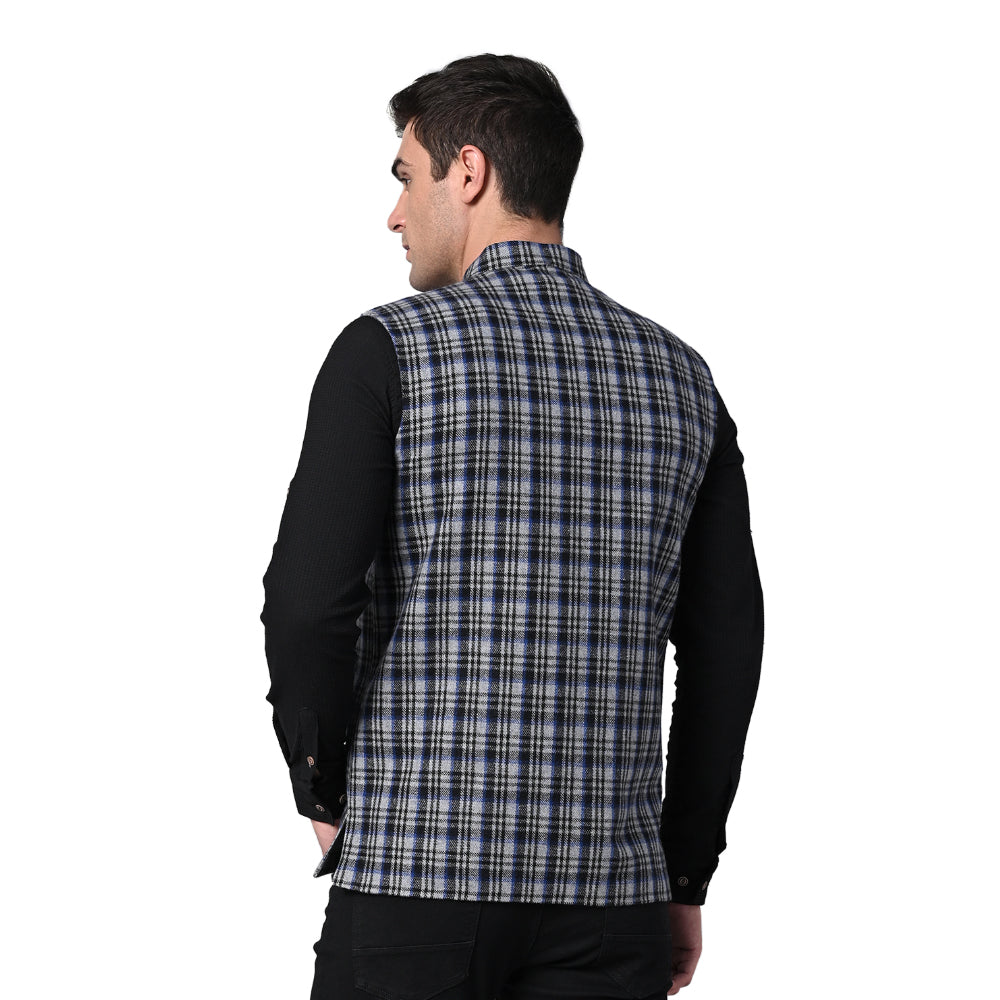 Vastraa Fusion Modi Jacket Waistcoat Checks Pattern Woolen Nehru Jacket