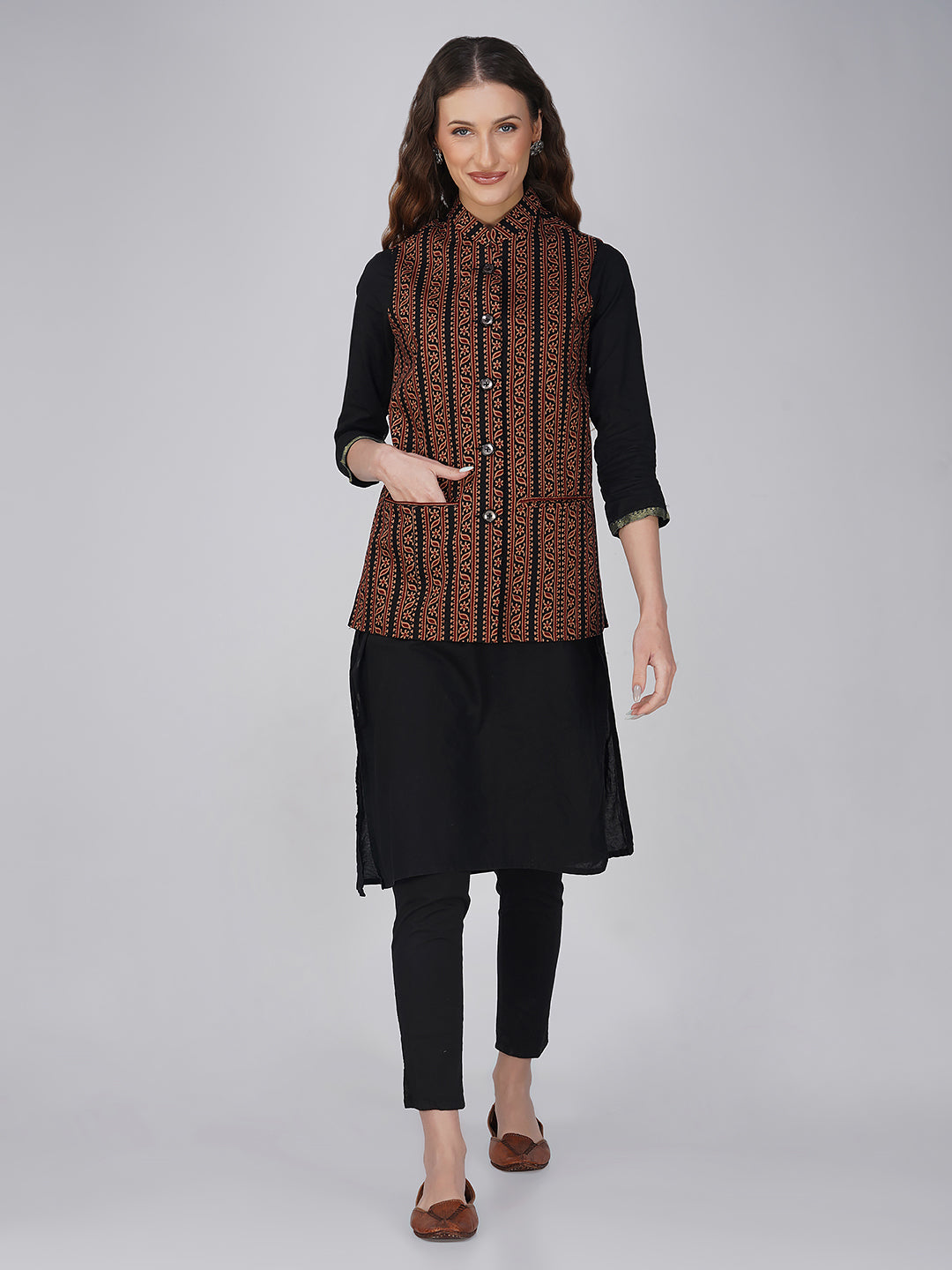 Ladies Modi Jacket / Waistcoat - Printed Look Designer Patterns - Cotton Nehru Jacket