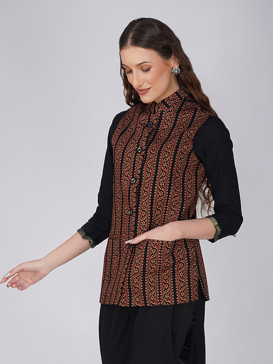 Ladies Modi Jacket / Waistcoat - Printed Look Designer Patterns - Cotton Nehru Jacket