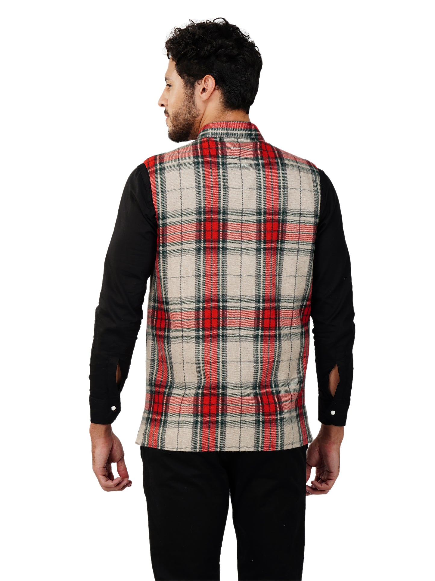 Vastraa Fusion Modi Jacket Waistcoat Checks Pattern Woolen Nehru Jacket