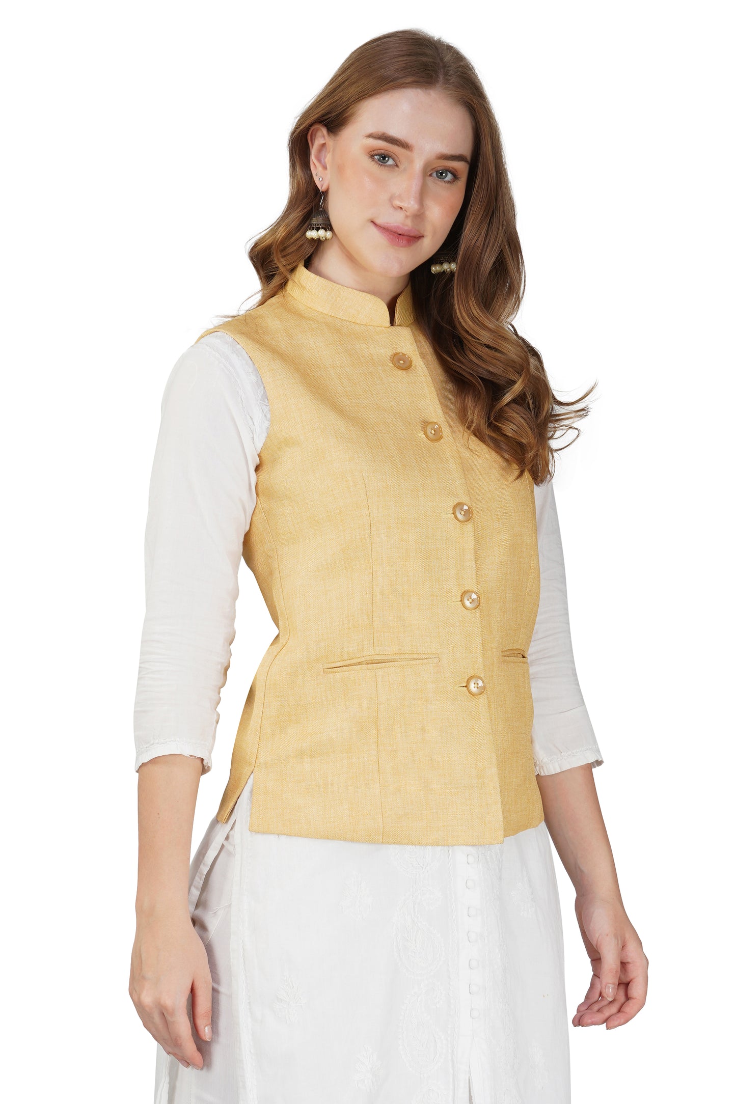 Vastraa Fusion Ladies Modi Jacket / Waistcoat - Plain Solid Colors - Cotton Mix Nehru Jacket