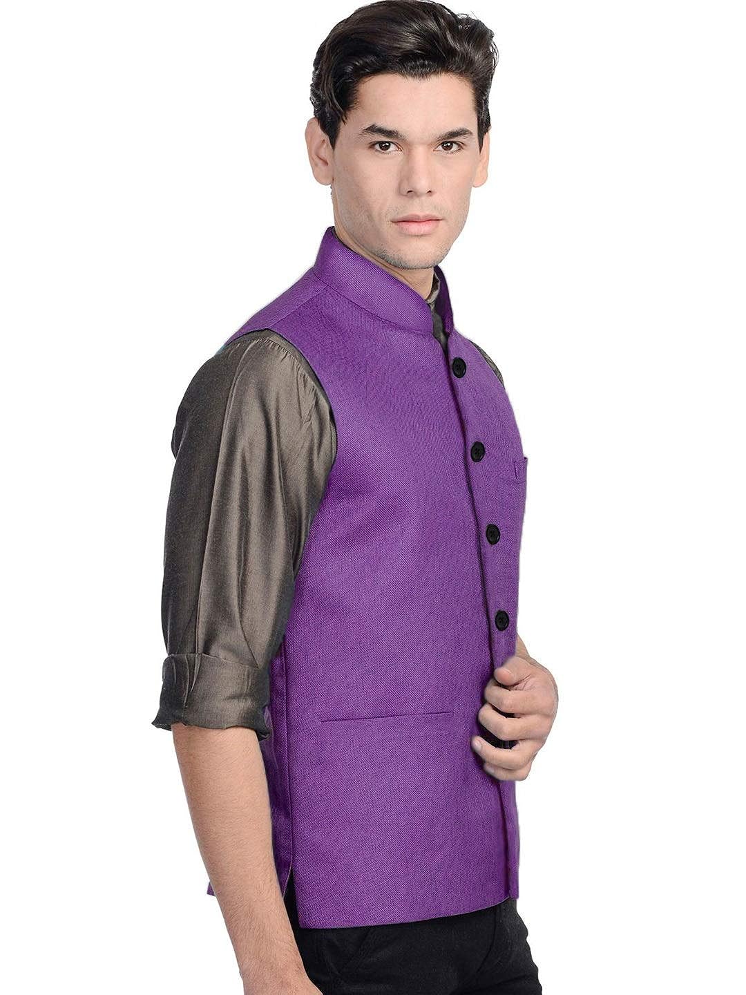 Vastraa Fusion Men's Indian Traditional Cotton Solid Nehru Jacket/Waistcoat