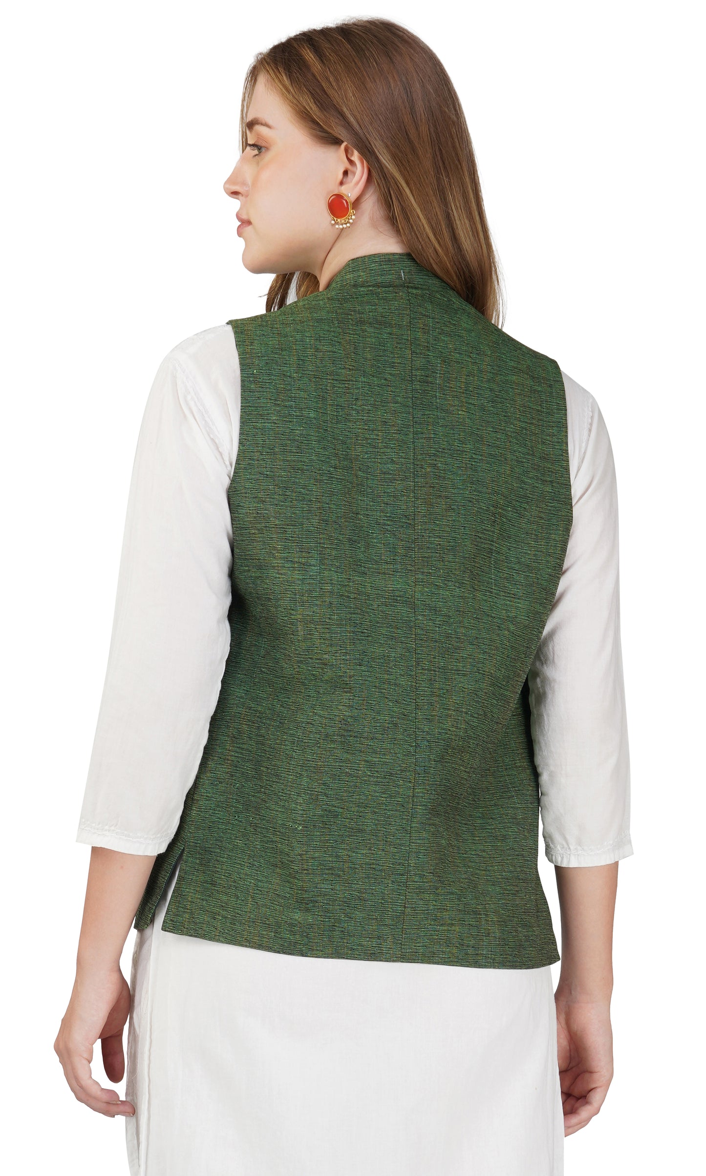 Vastraa Fusion Ladies Modi Jacket / Waistcoat Cotton Silk Look in Textured Print Nehru Jacket
