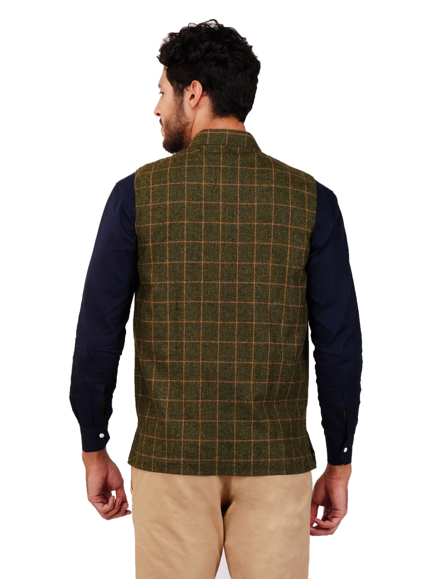 Vastraa Fusion Modi Jacket Waistcoat Checks Pattern Woolen Nehru Jacket