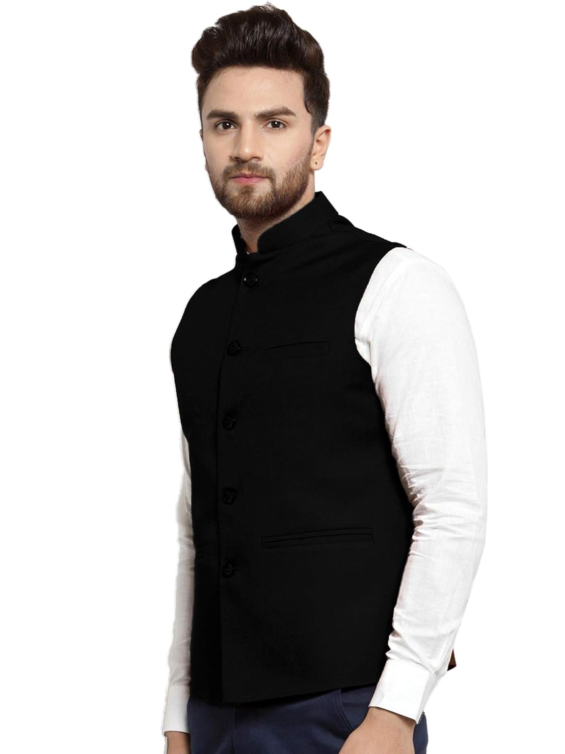 Vastraa Fusion Men's Indian Traditional Cotton Solid Nehru Jacket/Waistcoat