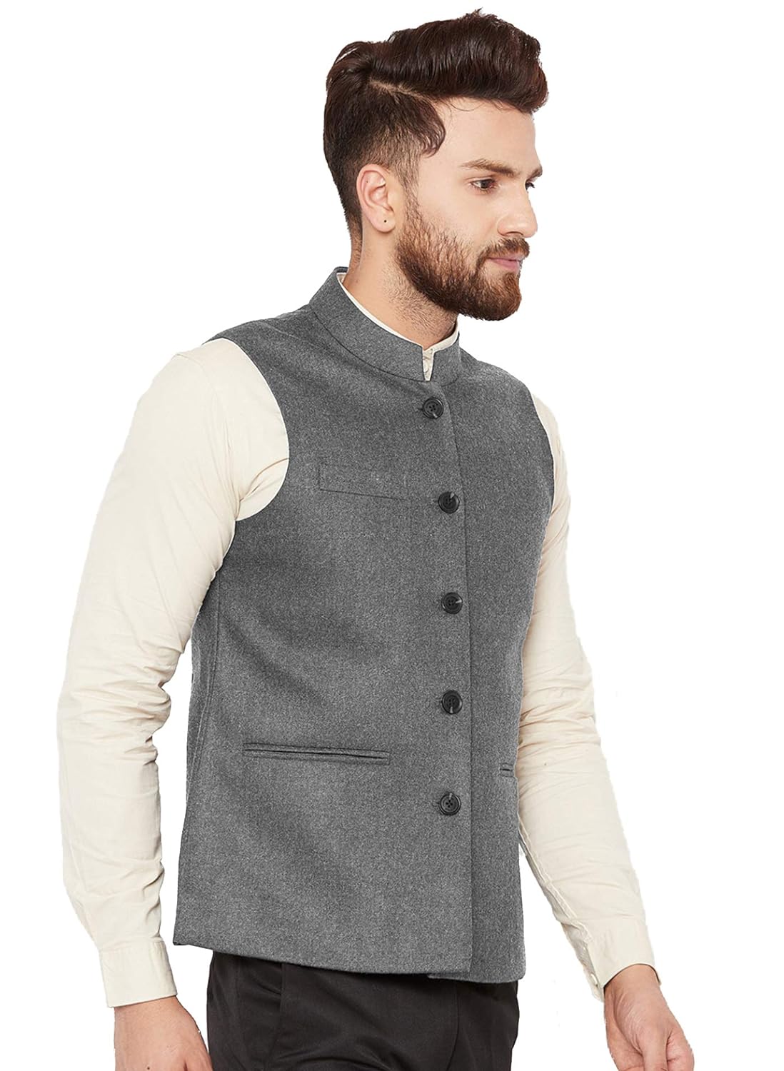 Vastraa Fusion Men's Indian Traditional Cotton Solid Nehru Jacket/Waistcoat