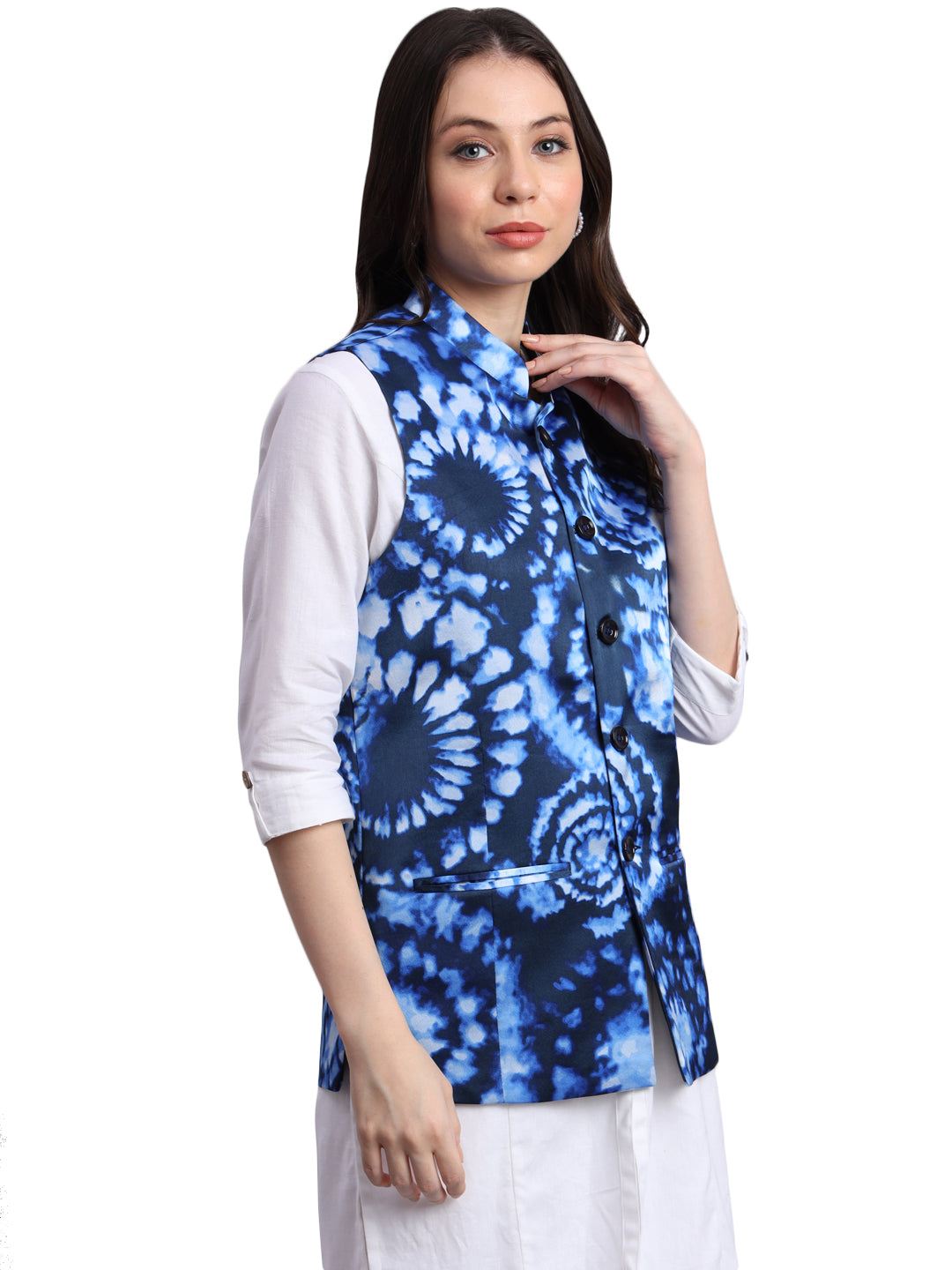 Women's Satin Printed Nehru Jacket Waistcoat