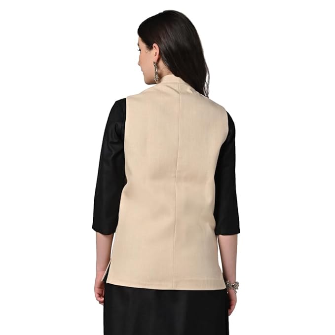 Vastraa Fusion Solid Indian Traditional Ethnic Waistcoat Festive Cotton Nehru Jacket for Women