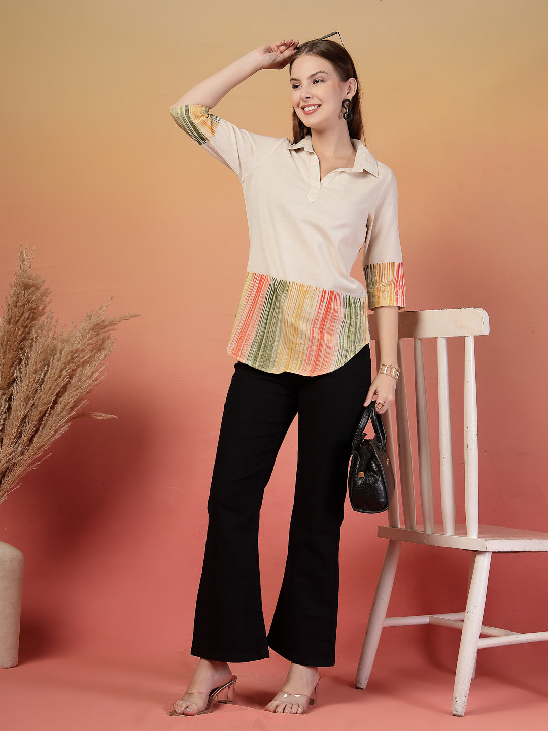 Vastraa Fusion Women's Casual Brush Painted Cotton Top