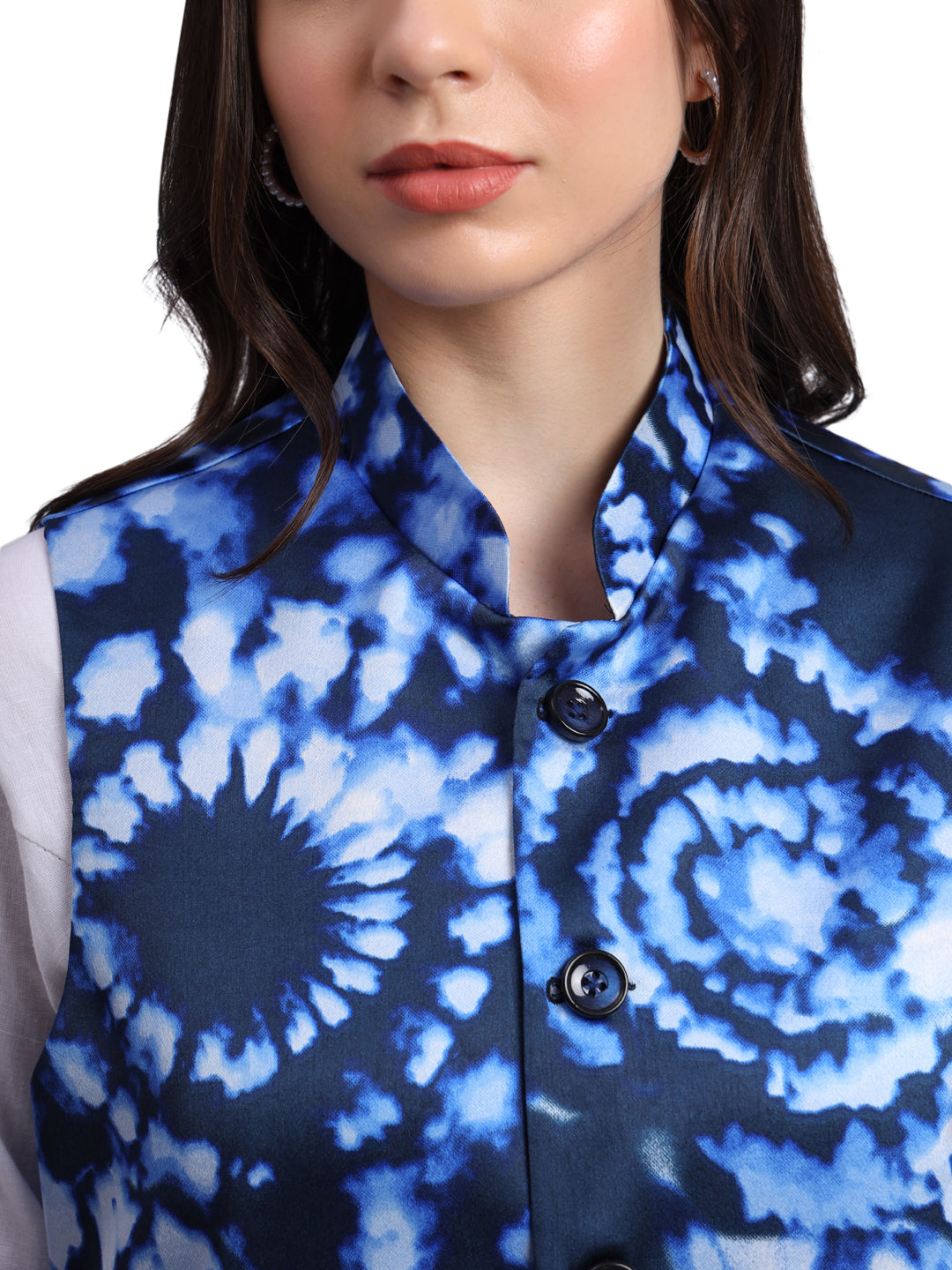 Women's Satin Printed Nehru Jacket Waistcoat