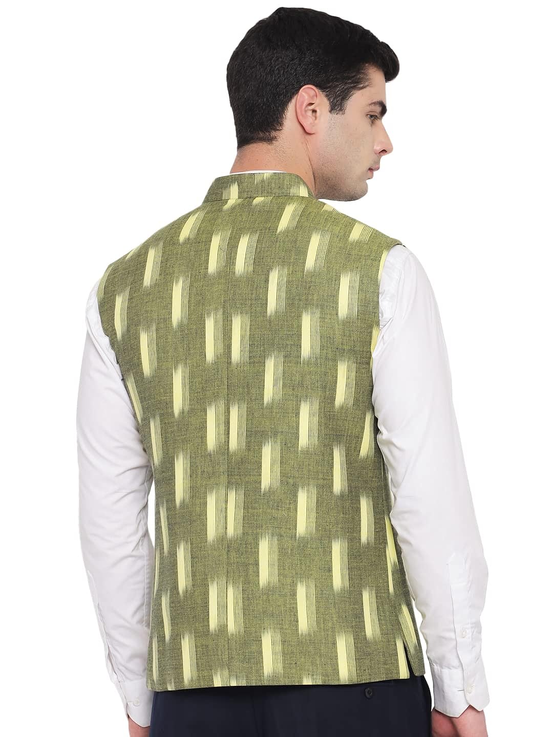 Vastraa Fusion Modi Jacket / Waistcoat - Khadi Look in Mix Ikat Patterns - South Cotton Nehru Jacket