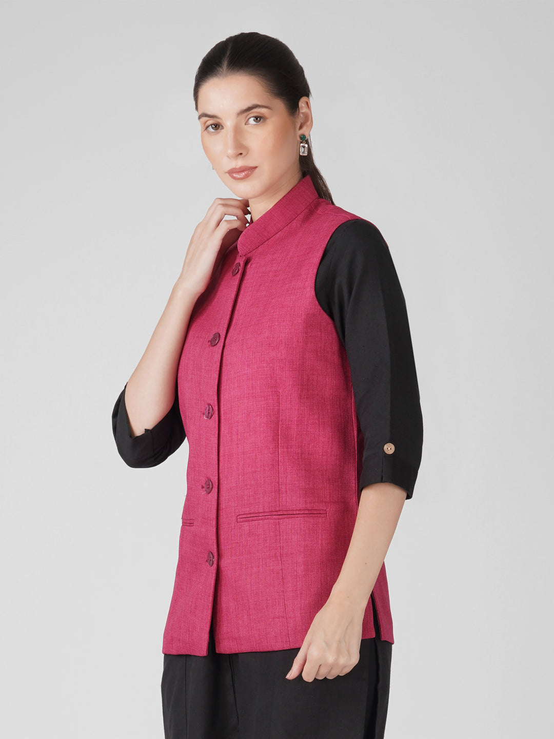 Vastraa Fusion Solid Indian Traditional Ethnic Waistcoat Festive Nehru jacket for Women