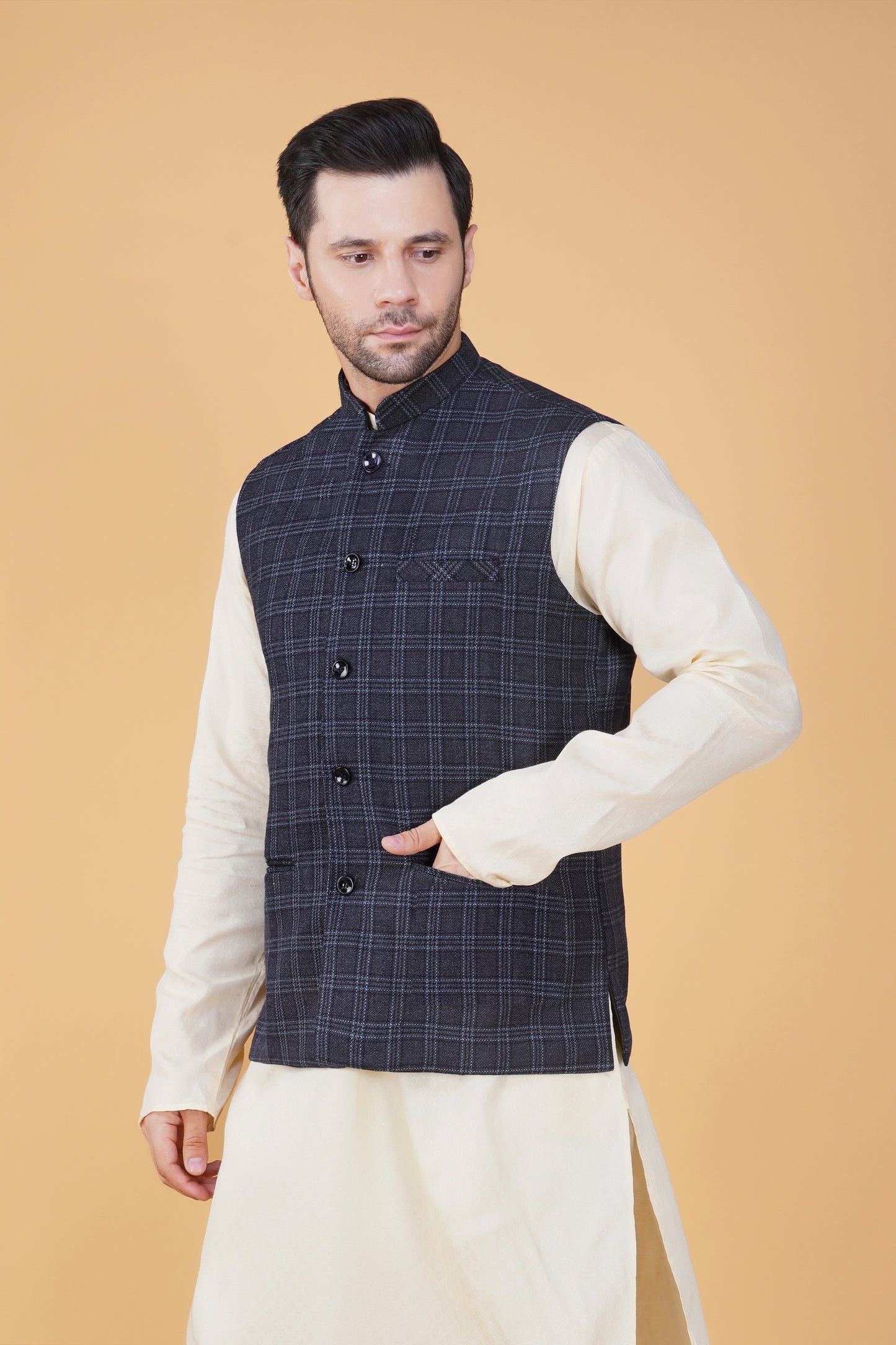 Vastraa Fusion Men's Traditional Woolen Nehru Jacket Modi Waistcoat