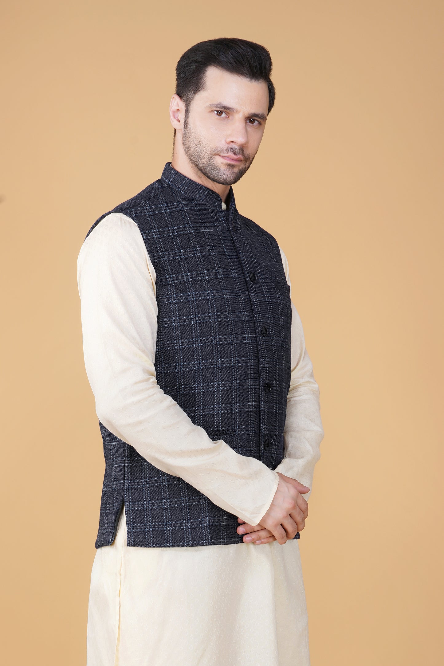 Vastraa Fusion Men's Traditional Woolen Nehru Jacket Modi Waistcoat