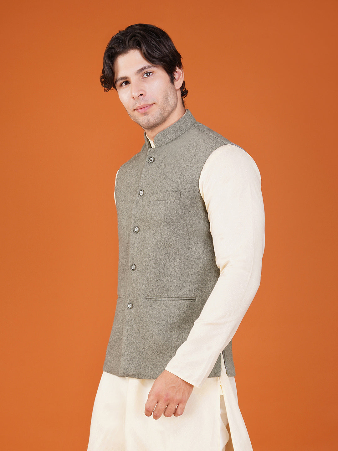 Vastraa Fusion Men's Traditional Woolen Nehru Jacket Modi Waistcoat