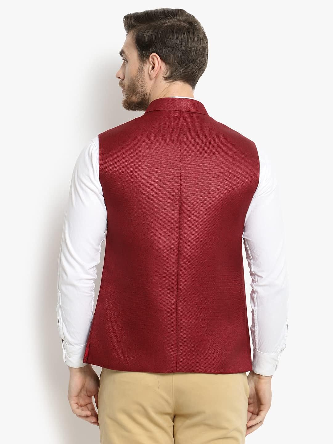 Vastraa Fusion Men's Indian Traditional Cotton Solid Nehru Jacket/Waistcoat