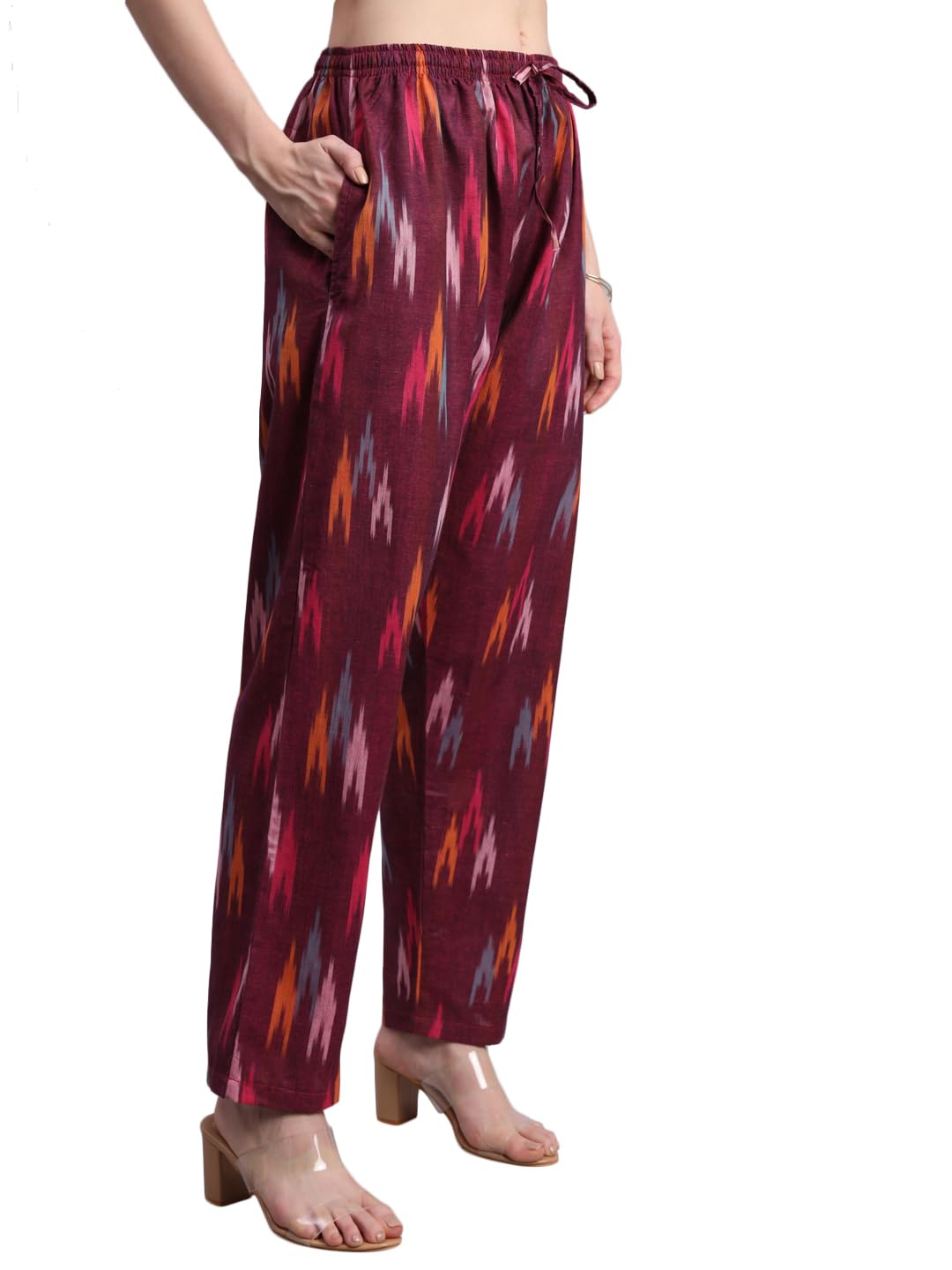 Women's Regular Fit Ikat Pattern Cotton Palazzo