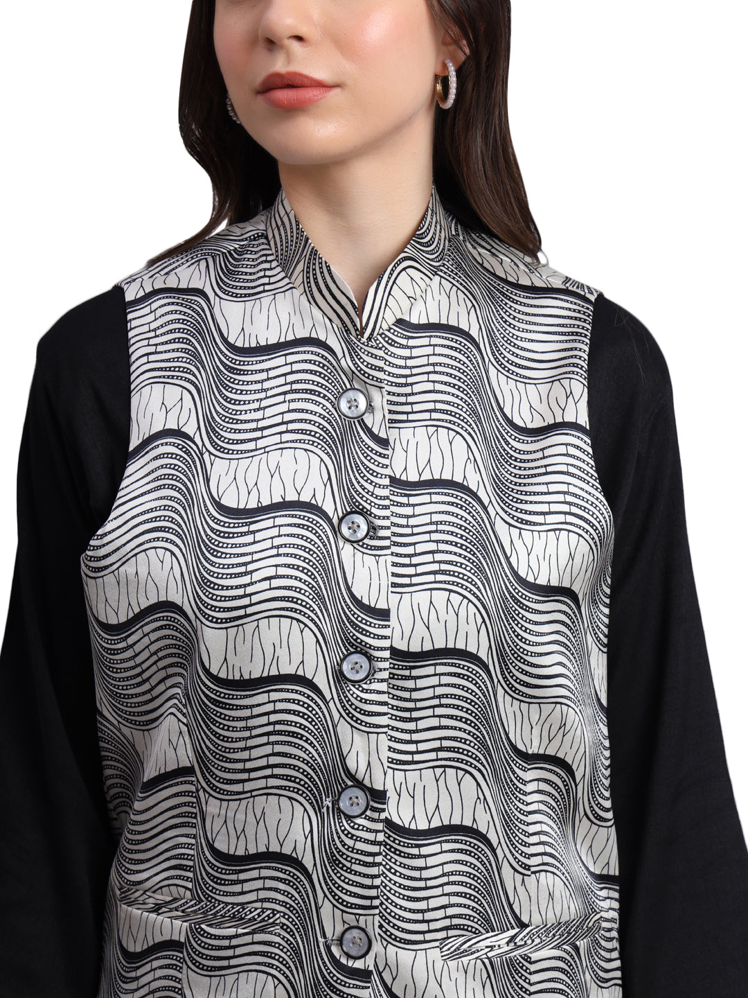 Women's Satin Printed Nehru Jacket Waistcoat
