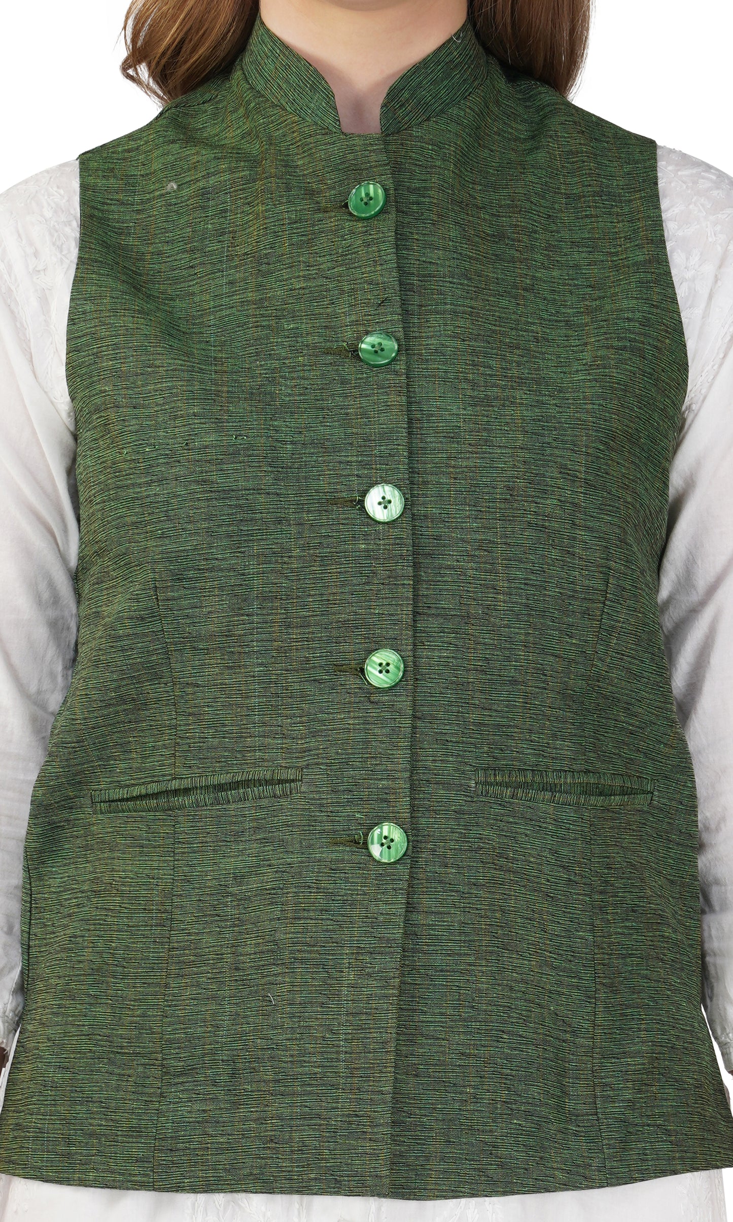 Vastraa Fusion Ladies Modi Jacket / Waistcoat Cotton Silk Look in Textured Print Nehru Jacket