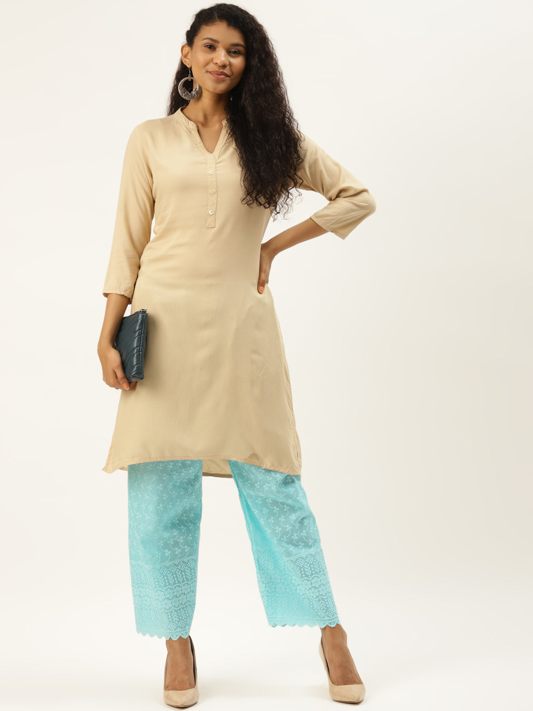 Vastraa Fusion Women's Regular Fit Cotton Chikan Palazzo