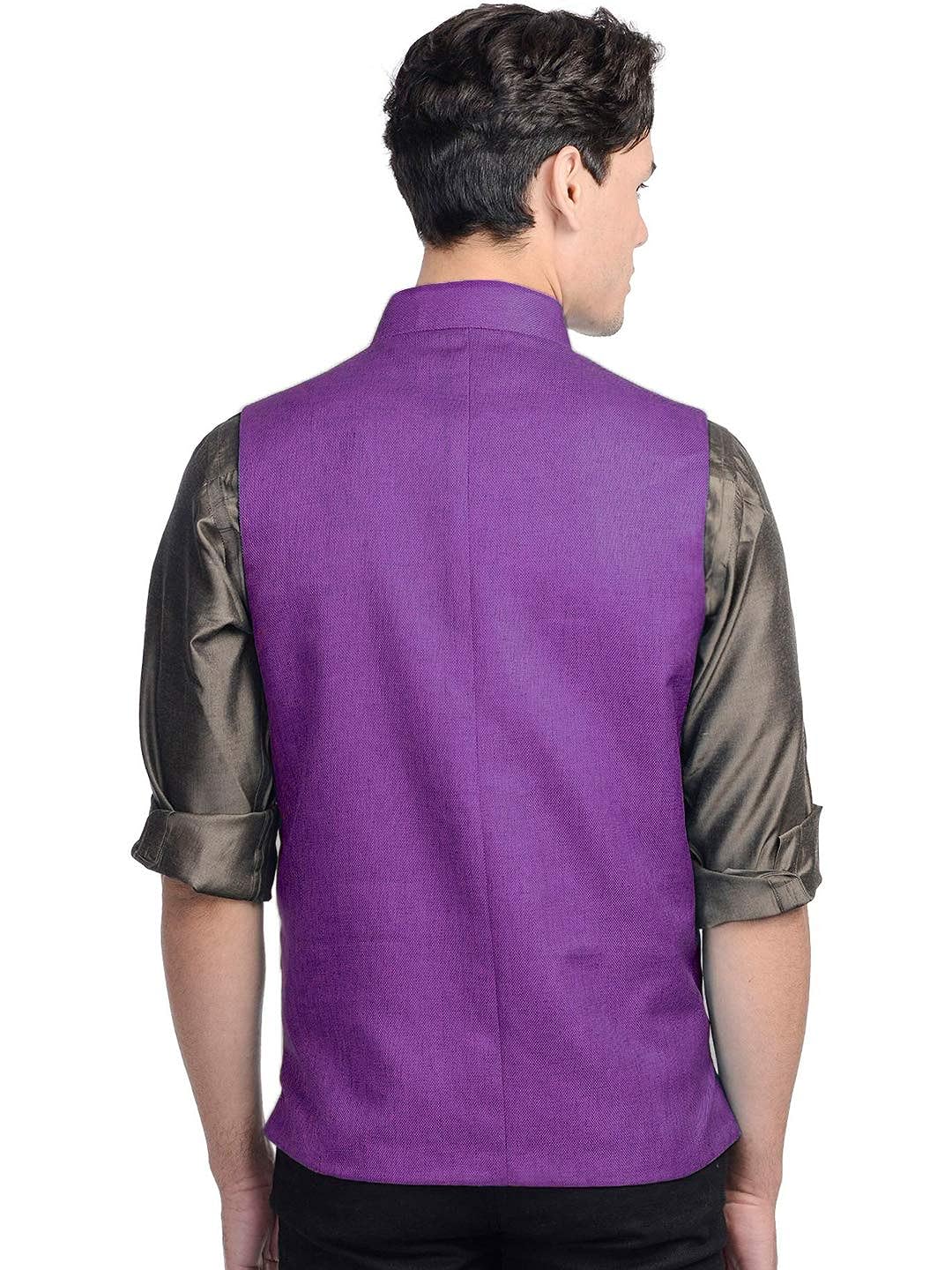 Vastraa Fusion Men's Indian Traditional Cotton Solid Nehru Jacket/Waistcoat