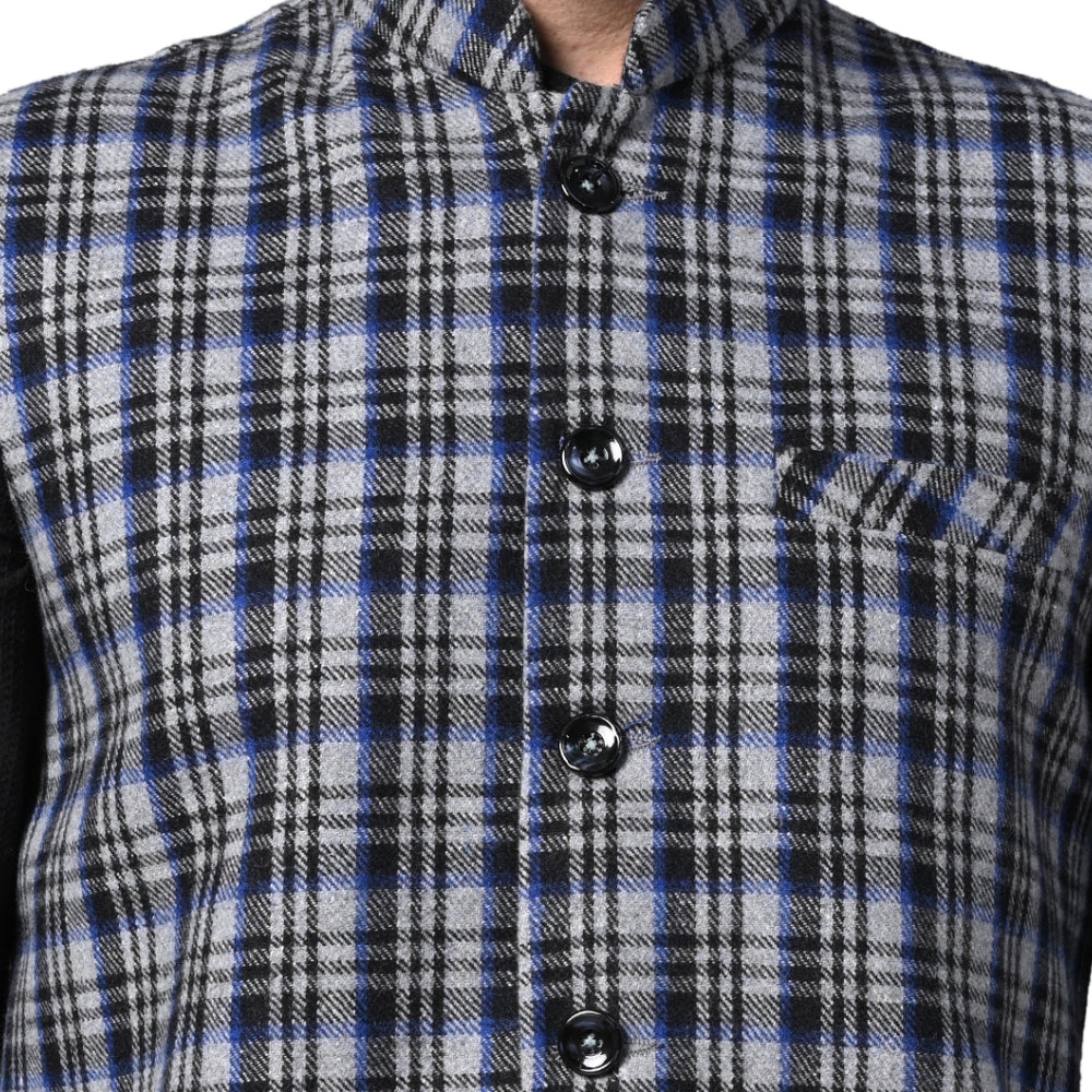 Vastraa Fusion Modi Jacket Waistcoat Checks Pattern Woolen Nehru Jacket