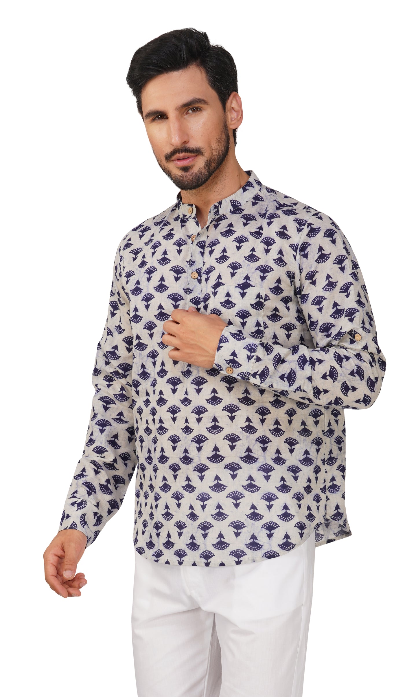 Vastraa Fusion Short Kurta For Men Printed Pattern Look In Short Kurta